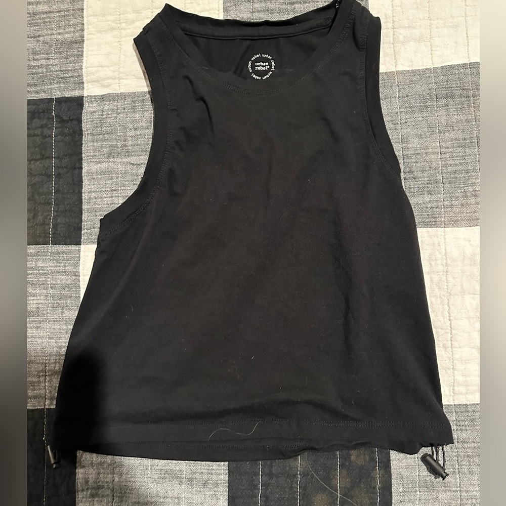 XL Urban Rebel black crop top with draw string sides